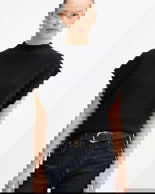 United Colors of Benetton vestă din amestec de lână culoarea negru, cu turtleneck, 1244D10EF