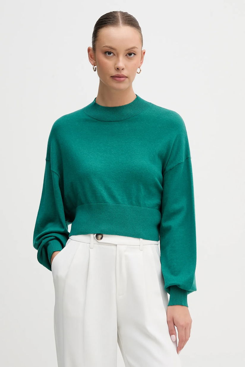 United Colors of Benetton pulover din amestec de lână culoarea verde, light, cu turtleneck, 1Y6SD2041