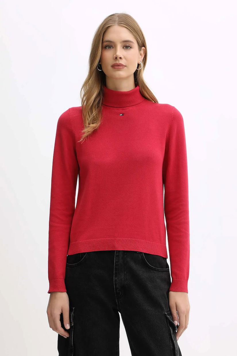Tommy Jeans pulover de bumbac culoarea roz, light, cu guler, DW0DW21672