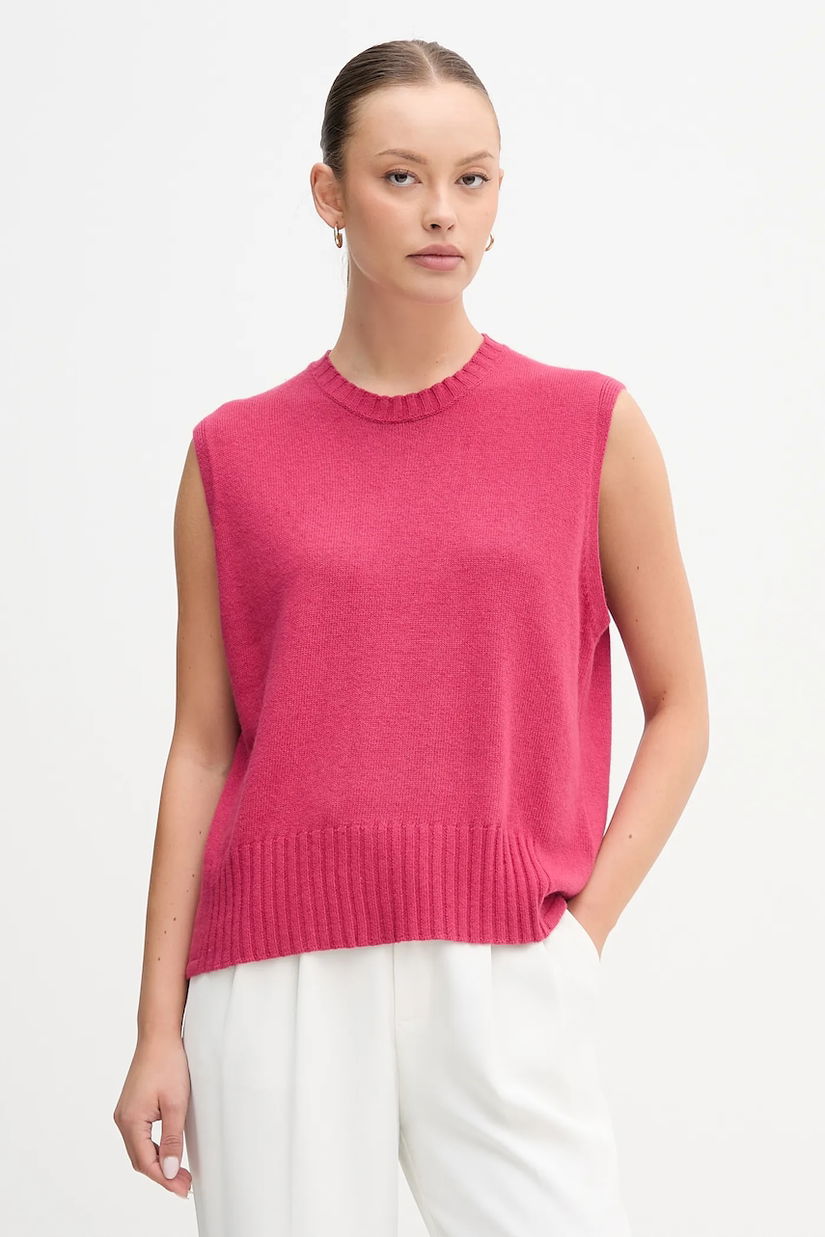 United Colors of Benetton vestă din amestec de lână culoarea bej, light, 126WD10BA