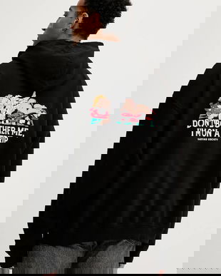 Kaotiko hanorac de bumbac culoarea negru, cu glugă, cu imprimeu, AR001-02-G002