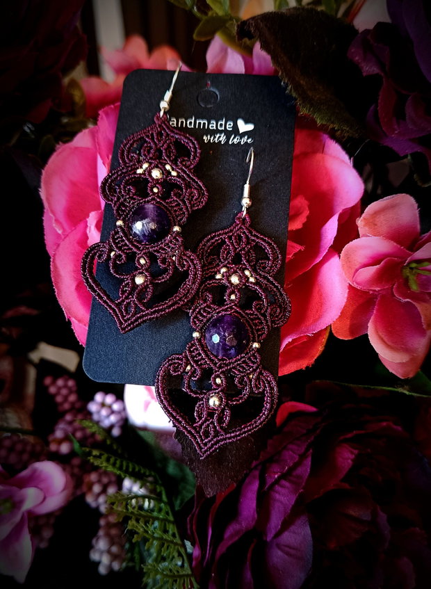Cercei bohemian micromacrame cu ametist