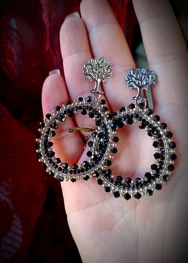 Cercei Statment luxury cu cristale negre