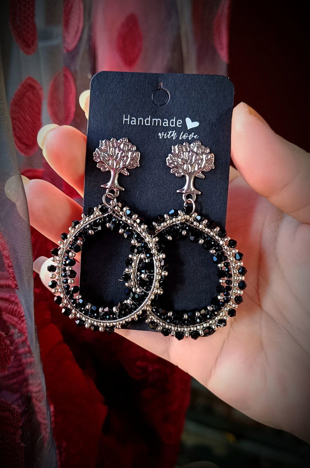 Cercei Statment luxury cu cristale negre