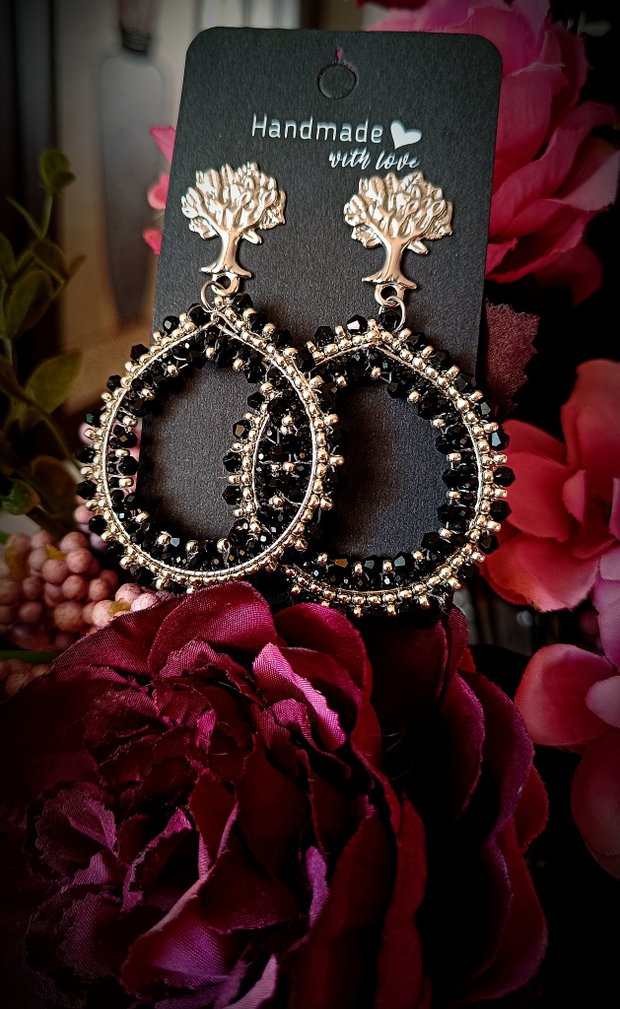 Cercei Statment luxury cu cristale negre