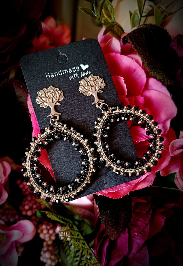 Cercei Statment luxury cu cristale negre