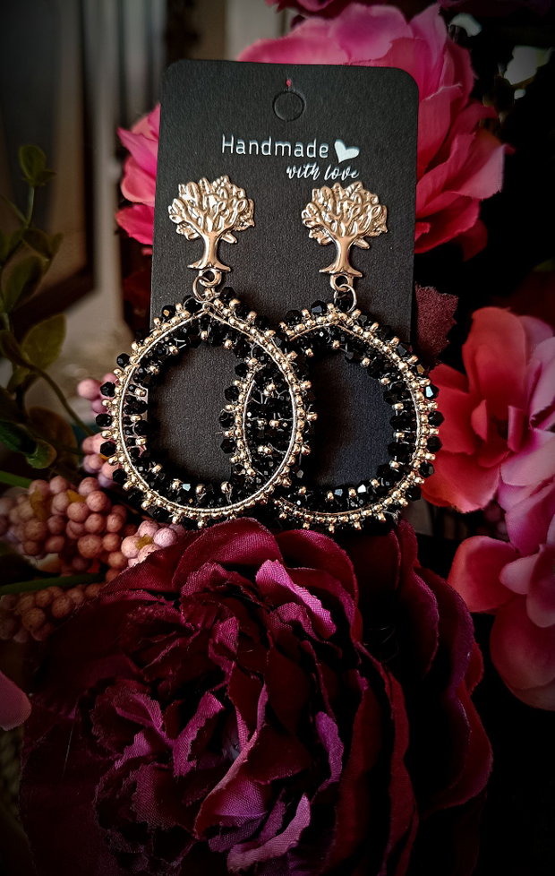 Cercei Statment luxury cu cristale negre