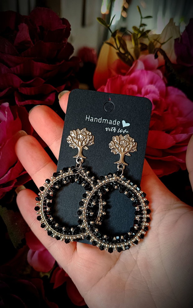 Cercei Statment luxury cu cristale negre