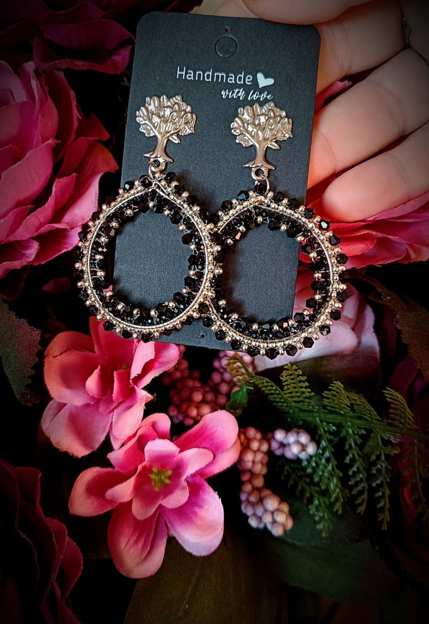 Cercei Statment luxury cu cristale negre