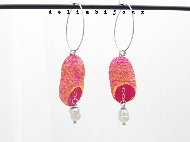 Cercei handmade din coconi de mătase cu perlă naturală (cod1308)
