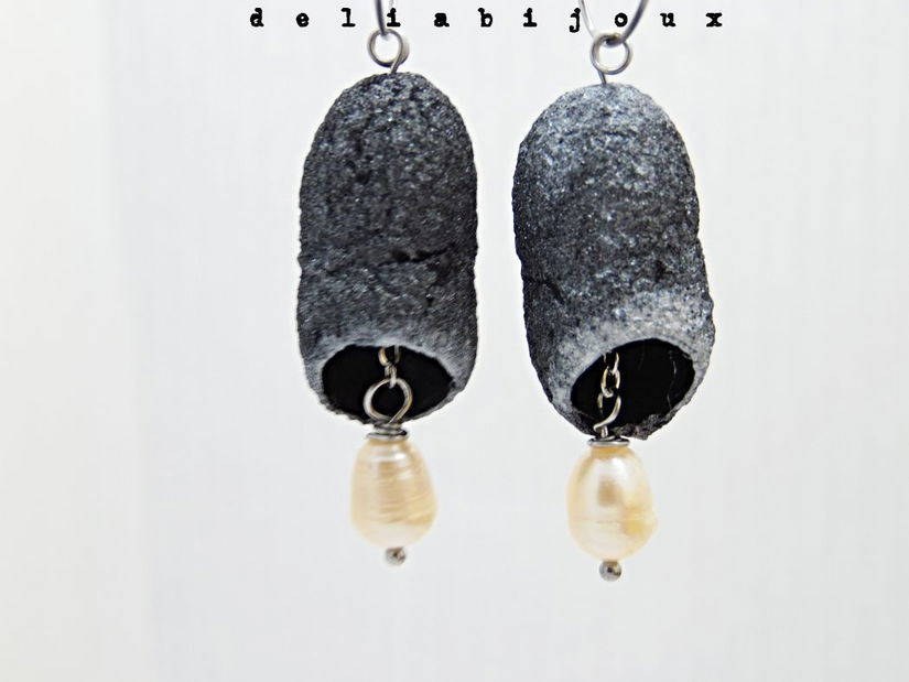 Cercei handmade din coconi de mătase cu perlă naturală (cod1309)