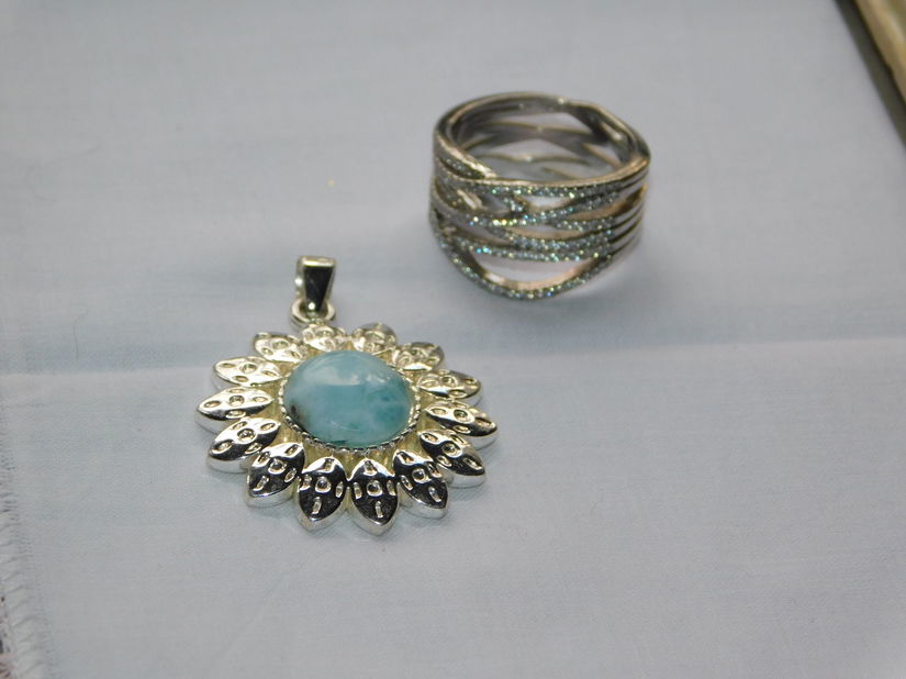 Pandant argint masiv , piatra mare  larimar Republica  Dominicana,  cadou inel  nou argint