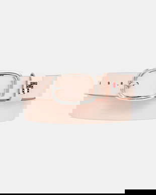 Tommy Jeans curea de piele culoarea bej, AW0AW15836