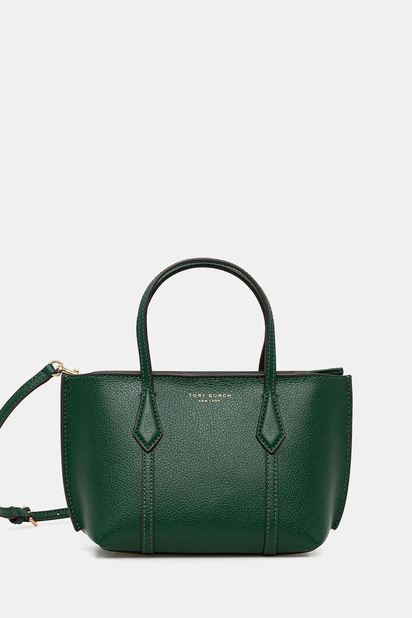 Tory Burch poșetă de piele Perry Mini Tote culoarea verde, 177399.300