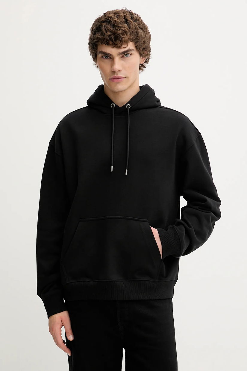 AllSaints hanorac de bumbac MILO culoarea negru, cu glugă, uni, M009ND