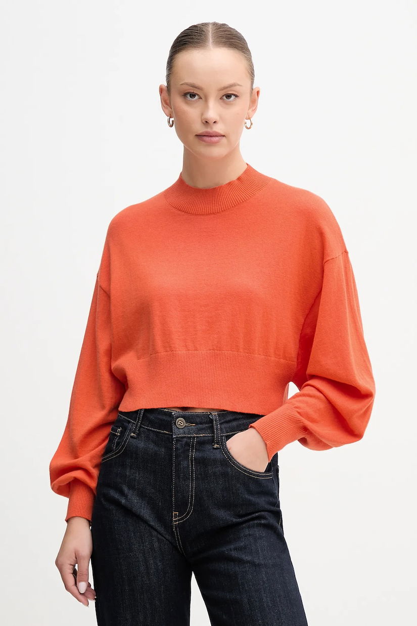 United Colors of Benetton pulover din amestec de lână culoarea portocaliu, light, cu turtleneck, 1Y6SD2041