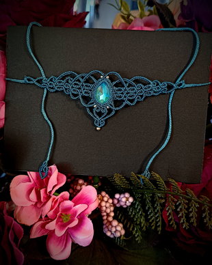 Colier choker  turcoaz Swarovski micromacrame