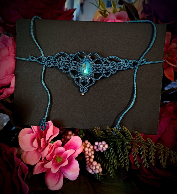 Colier choker turcoaz Swarovski micromacrame