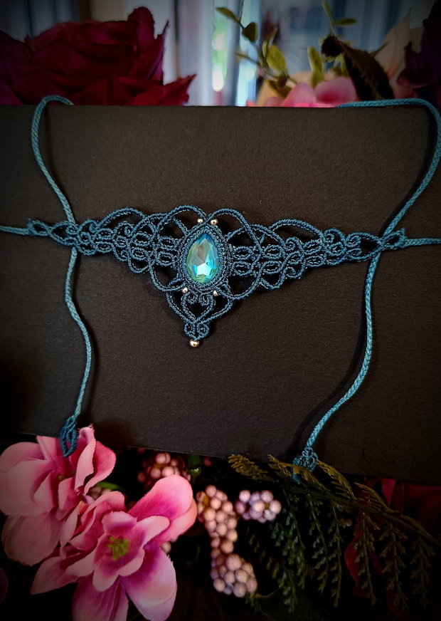 Colier choker turcoaz Swarovski micromacrame