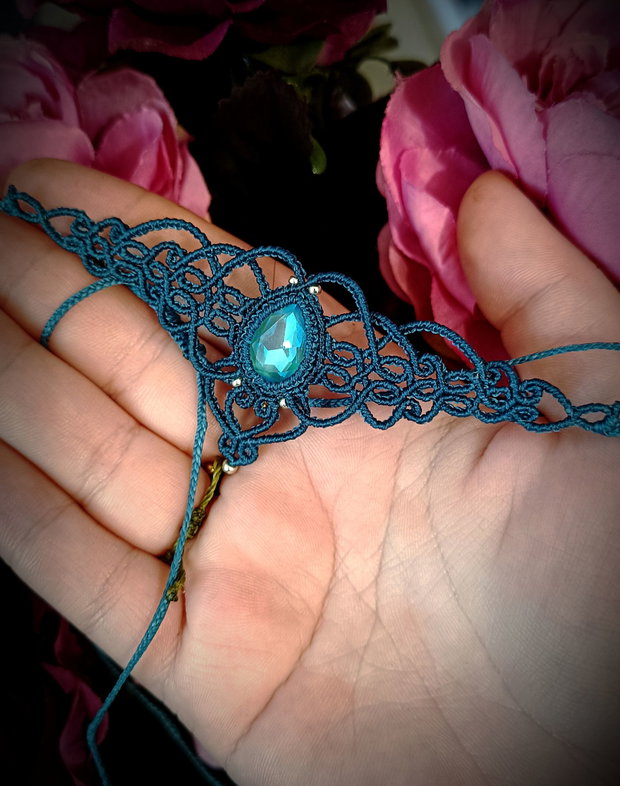 Colier choker turcoaz Swarovski micromacrame