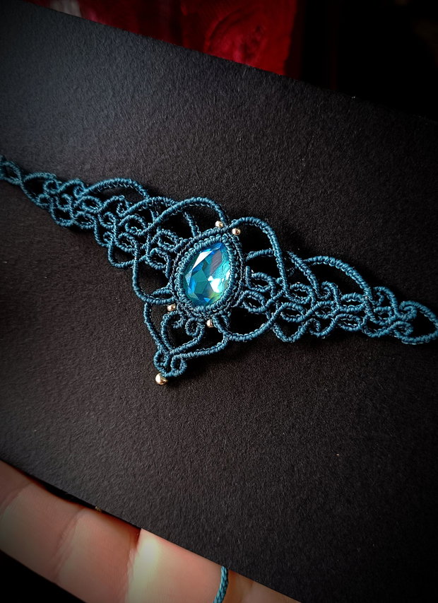 Colier choker turcoaz Swarovski micromacrame