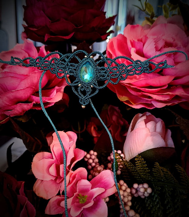 Colier choker turcoaz Swarovski micromacrame