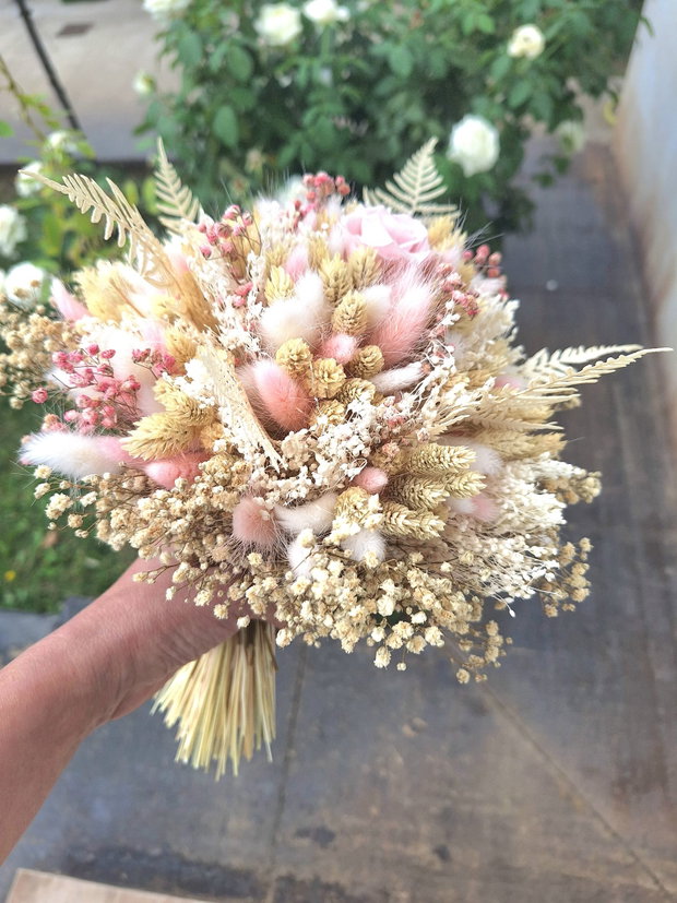 Buchet mireasa / nașa flori uscate și trandafir