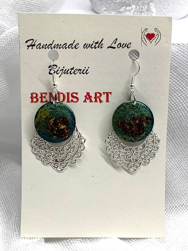 cercei handmade din rasina si foia de bronz 00864