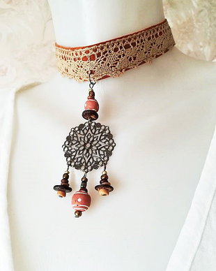 colier chocker boho rustic dantelat filigranat