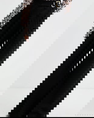 Marella pantaloni de lână culoarea negru, lat, high waist, 2523136022200