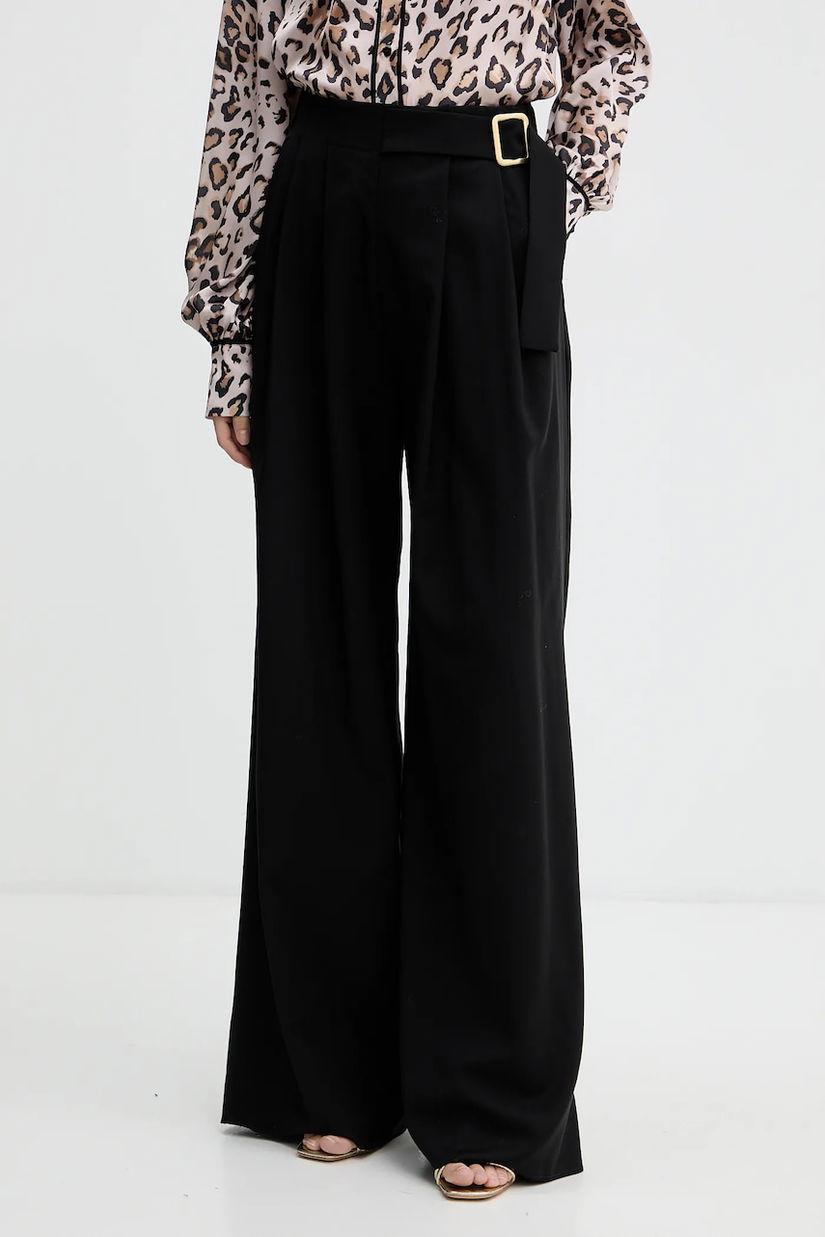 Marella pantaloni de lână culoarea negru, lat, high waist, 2523136022200