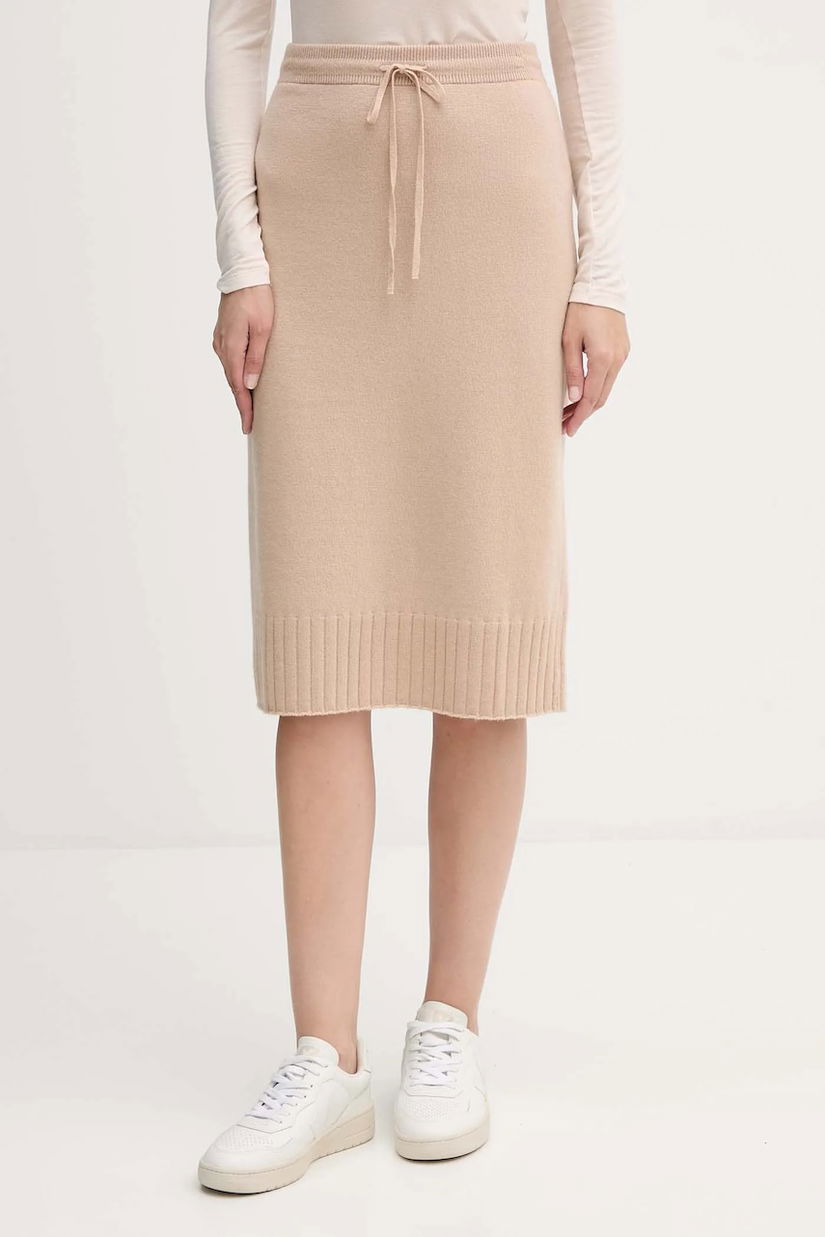 United Colors of Benetton fustă cu lână culoarea bej, midi, drept, 112HD001V