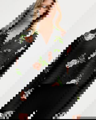 Nanushka cămașă de mătase culoarea negru, cu guler clasic, relaxed, NW25PFTP05798