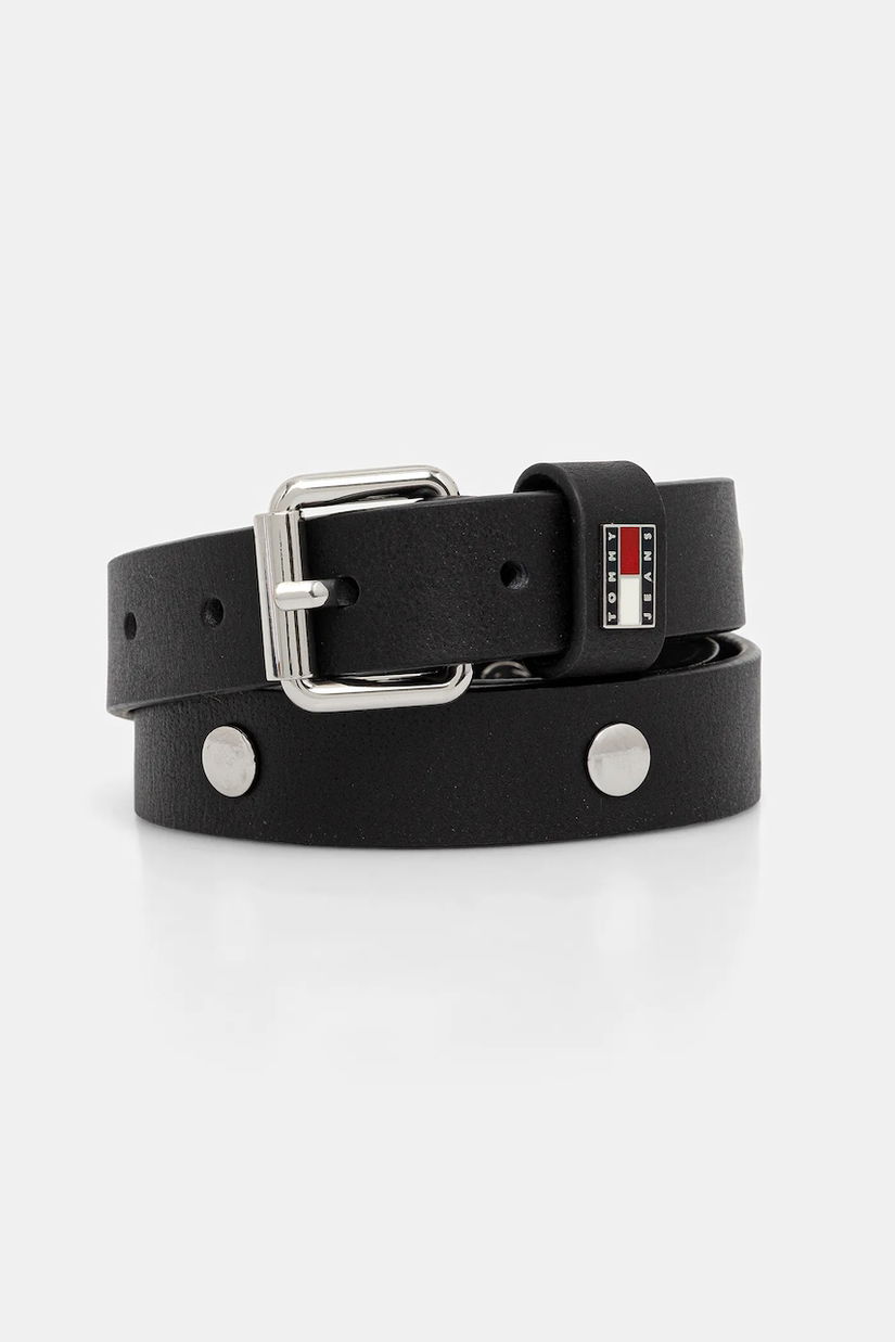 Tommy Jeans curea de piele culoarea negru, AW0AW17916