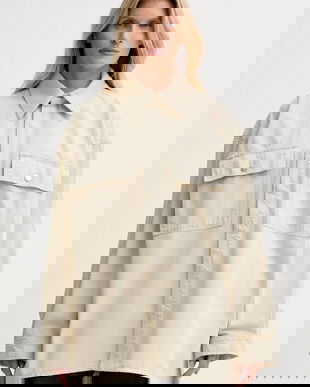 Nanushka cămașă jeans culoarea bej, cu guler clasic, relaxed, NW25PFJK13873