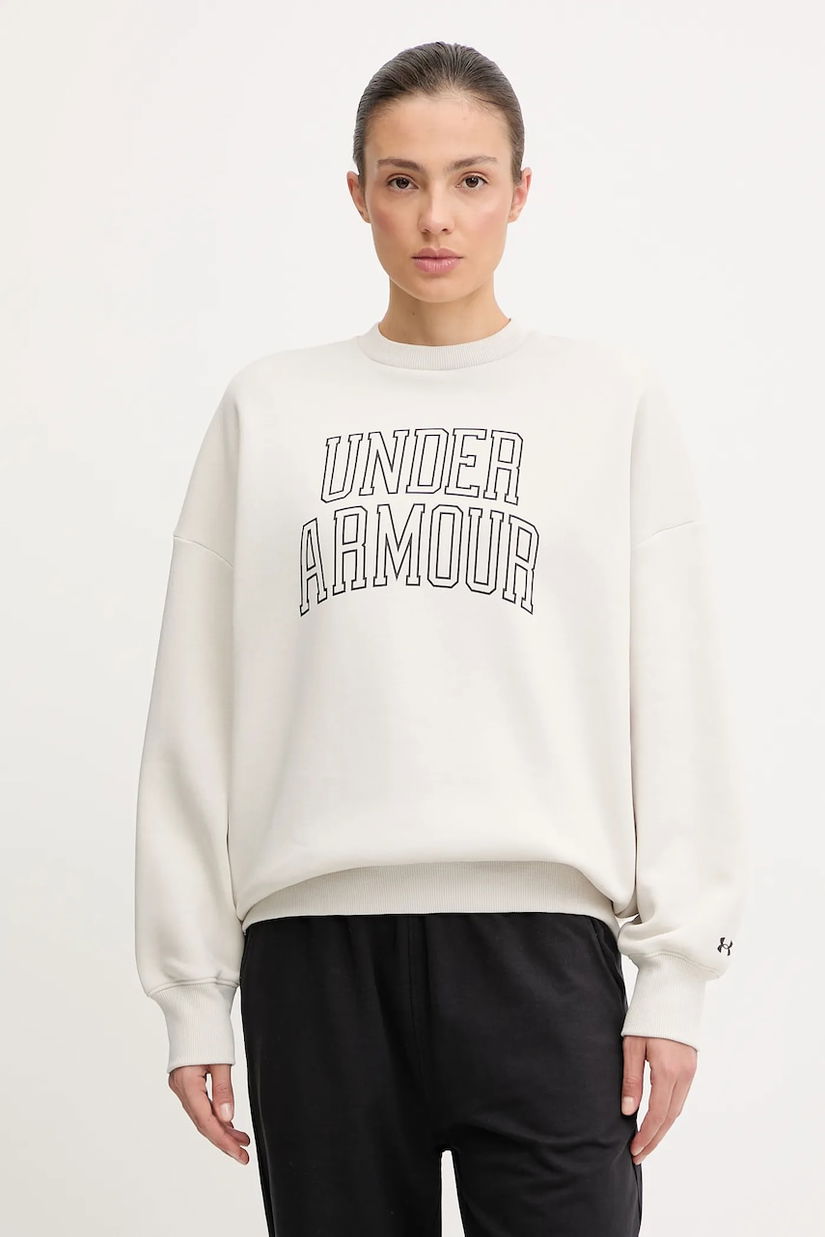 Under Armour bluză Rival culoarea bej, cu imprimeu, 6007880