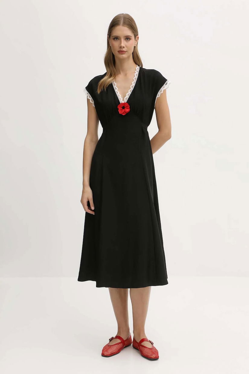 The Sleeper rochie din viscoză culoarea negru, midi, drept, PMDDR03P002L