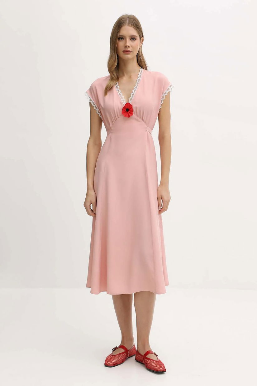 The Sleeper rochie din viscoză culoarea roz, midi, drept, PMDDR03P006L
