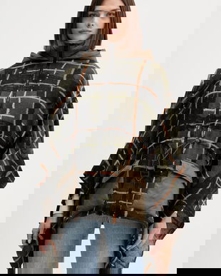 Desigual poncho CHECKS KHAKI ALDAM culoarea verde, 25WAIA12