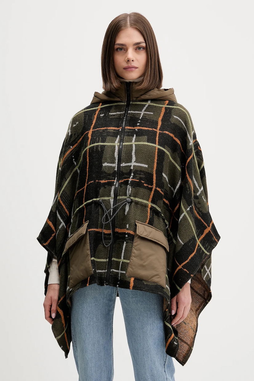 Desigual poncho CHECKS KHAKI ALDAM culoarea verde, 25WAIA12