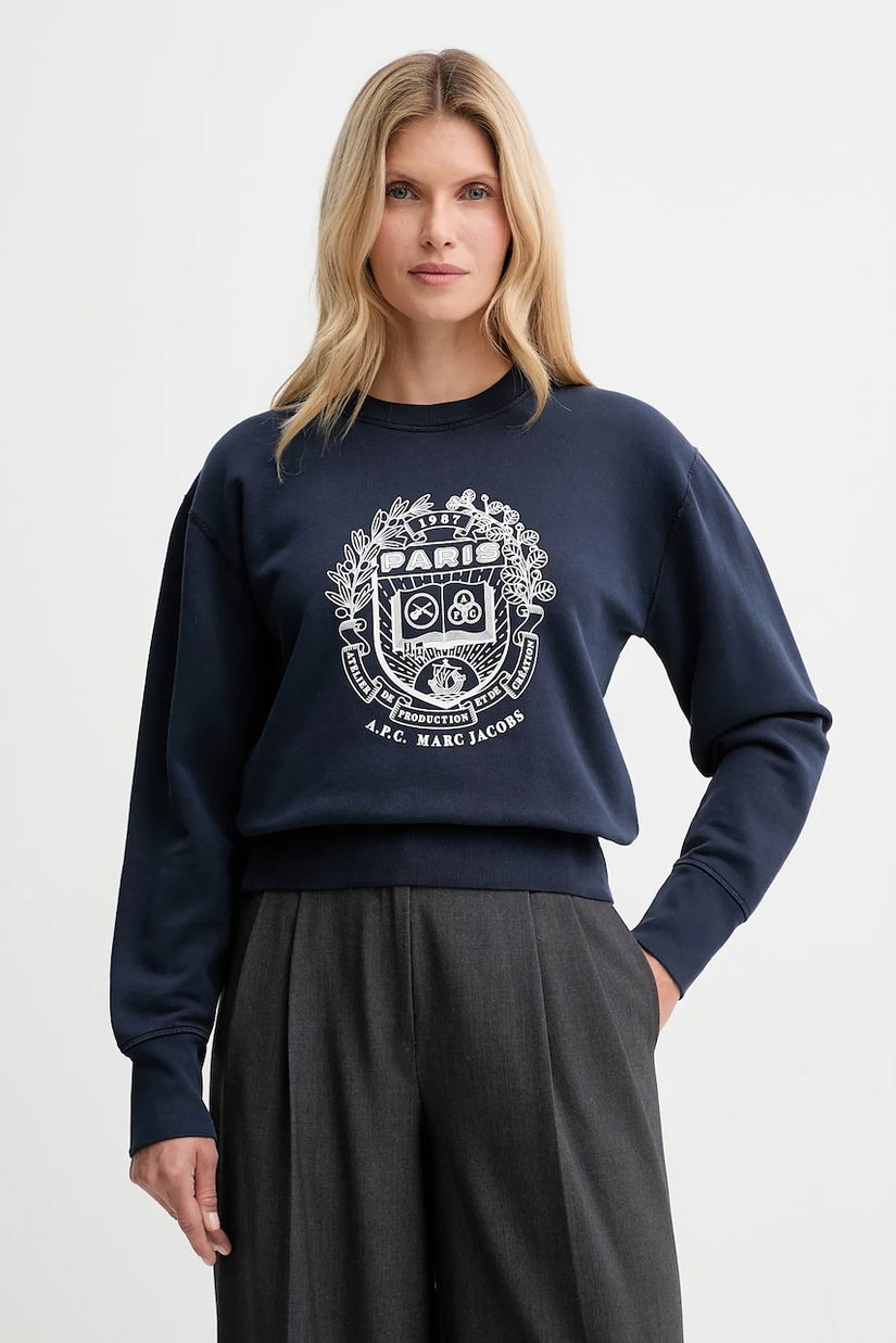 A.P.C. hanorac de bumbac A.P.C. x MARC JACOBS culoarea bleumarin, cu imprimeu, COHKQ.F37001