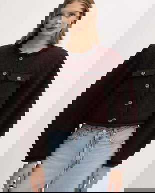 Gestuz jachetă cu lână culoarea bordo, un singur rând de nasturi, uni, 10910608