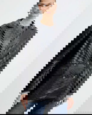 MAX&Co. sacou de piele culoarea negru, cu două rânduri de nasturi, uni, 2526446053200