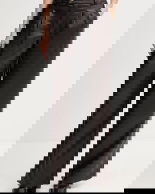 OUI pantaloni culoarea maro, lat, high waist, 85735