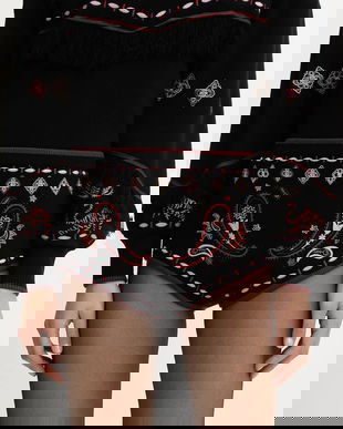 Never Fully Dressed pantaloni scurți culoarea negru, cu imprimeu, high waist, NFDKN745