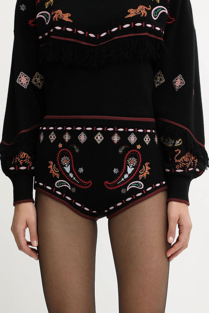 Never Fully Dressed pantaloni scurți culoarea negru, cu imprimeu, high waist, NFDKN745