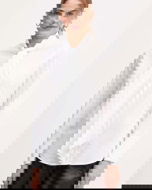 OUI cămașă din bumbac culoarea alb, cu un decolteu legat, regular, 87626