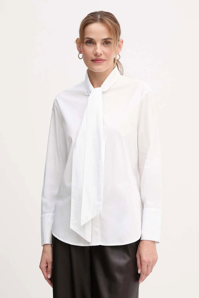 OUI cămașă din bumbac culoarea alb, cu un decolteu legat, regular, 87626