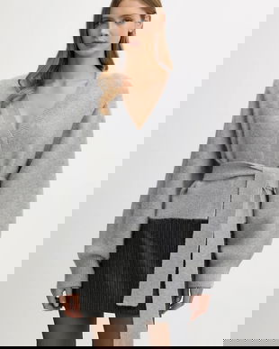 Rotate cardigan din amestec de lână culoarea gri, călduros, 114736039