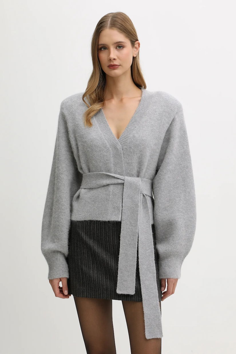 Rotate cardigan din amestec de lână culoarea gri, călduros, 114736039